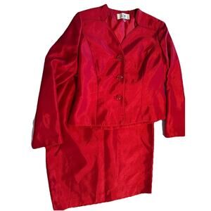 Le Suit Skirt Suit 2 Pc Sx 6P Glam Napa Valley Red 3 Button Office Career NWT